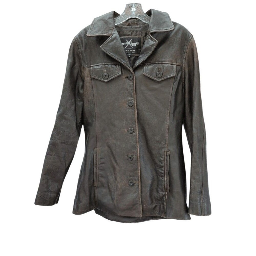 Maxima by Wilsons Women's Brown Leather Button Jacket Size M Outer Shell: 100%